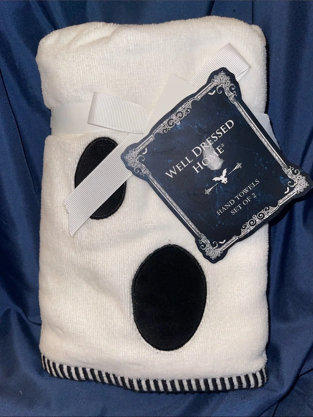 Well Dressed Home - Set of Two Halloween Theme Hand Towels with Ghost Face.